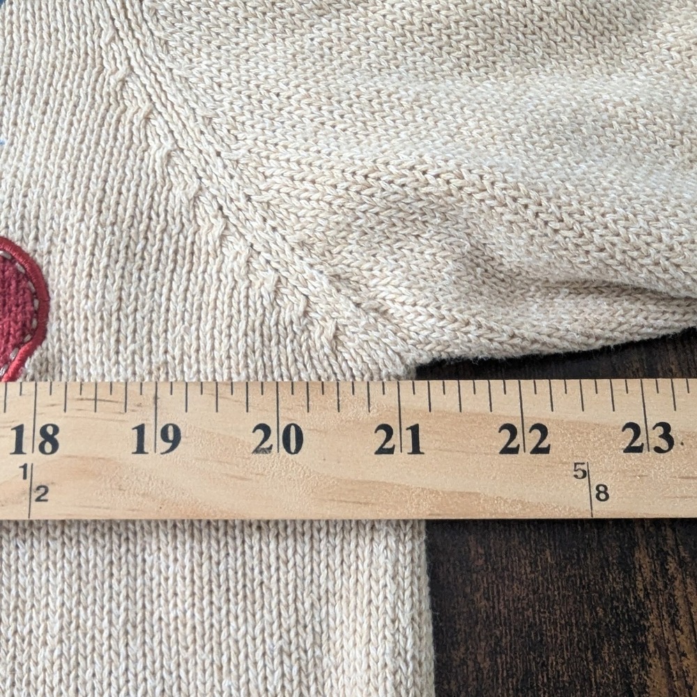 Vtg Cardigan Tan Heart Embroidered Button Front Sz M Grandmacore Valentines Day - Picture 6 of 7